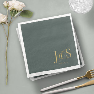 Simple Elegance Wedding Initials Green ID1022 Napkin