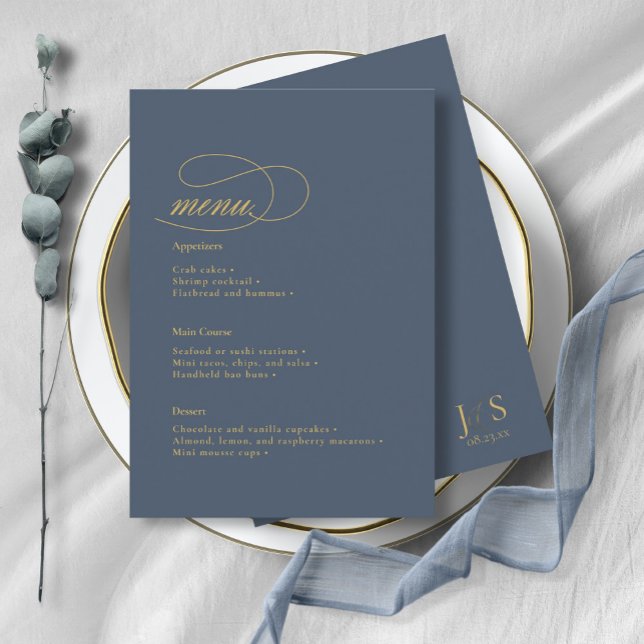 Simple Elegance Wedding Menu Blue ID1022 (Creator Uploaded)