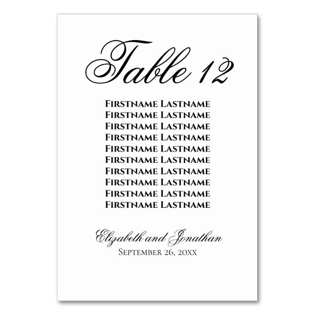 Simple Elegance Wedding Seating Chart Table Number (Front)
