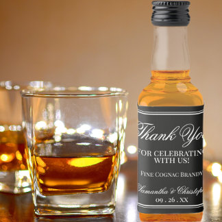 Simple Elegance Wedding Thank You Black Mini Liquor Bottle Label