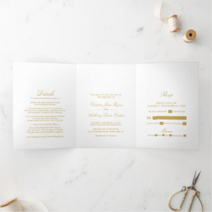 Simple Elegance White & Gold Wedding Suite Tri-Fold Invitation