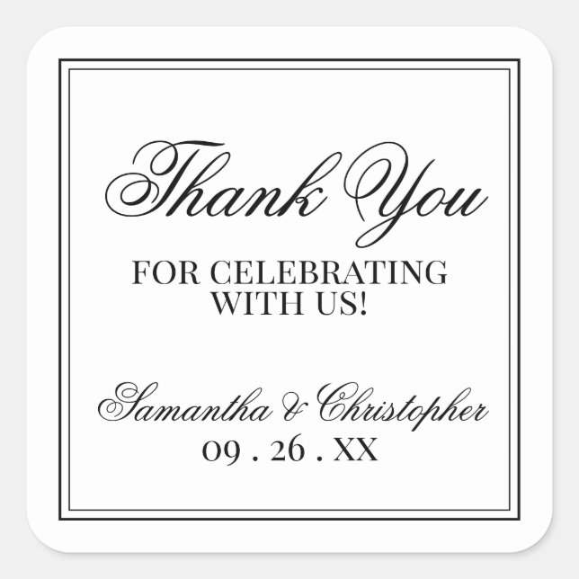 Simple Elegance White Wedding Thank You Square Sticker (Front)