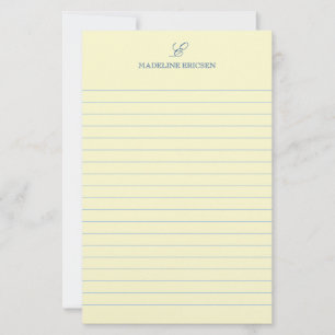 Simple Elegance Yellow Blue Monogram Lined Stationery