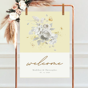 Simple Elegance Yellow Floral Wedding Welcome Sign