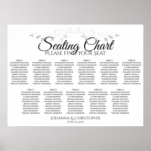 Simple Elegant 11 Table Wedding Seating Chart (Front)