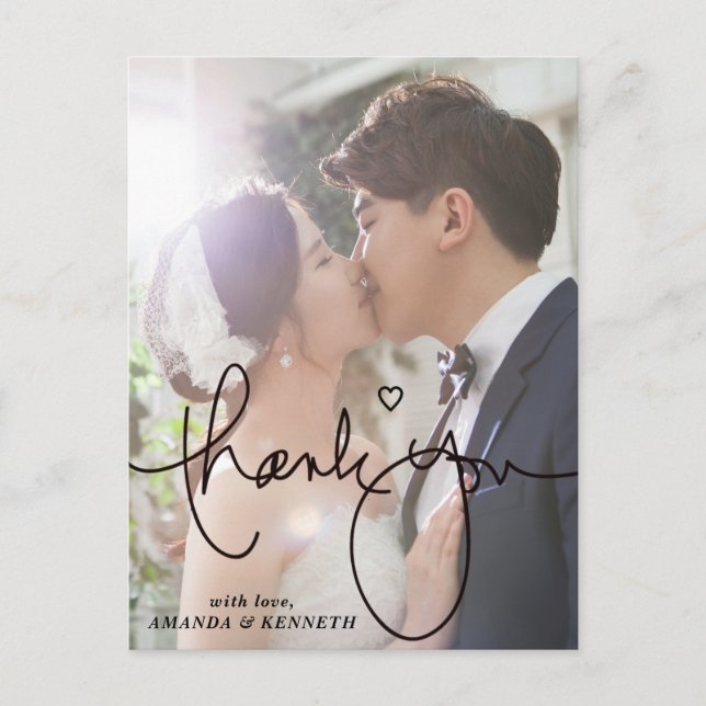 Simple Elegant 1 Photo Wedding Thank You Postcard (Front)