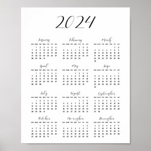Simple elegant 2024 calendar poster