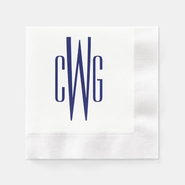 Simple Elegant 3 Initial Letter Monogram #4 Blue Napkin (Front)