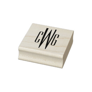 Simple Elegant 3 Initial Letter Monogram #4 Rubber Stamp