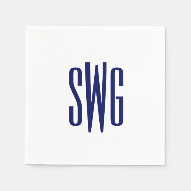 Simple Elegant 3 Initial Letter Monogram #8BSt3 Bl Napkin (Front)