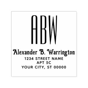 Simple Elegant 3 Initial Monogram Name Address Self-inking Stamp