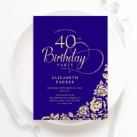 Simple Elegant 40th Birthday Purple Gold Roses