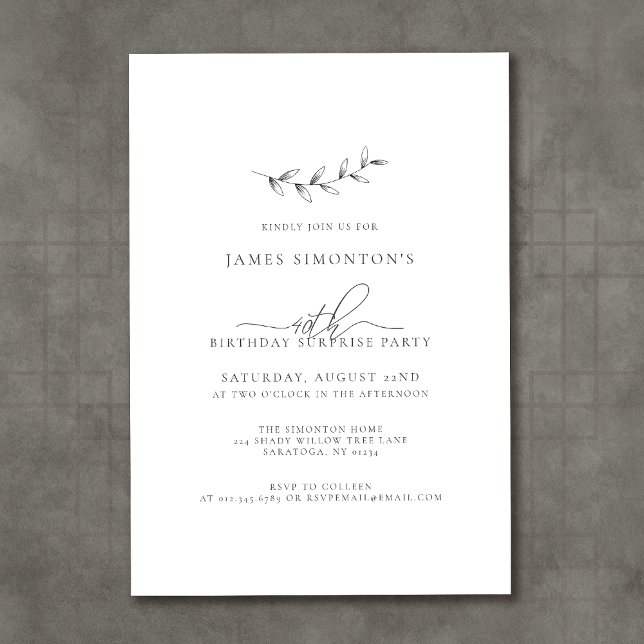 Simple Elegant 40th Birthday Surprise Party Invitation (Creator Uploaded)