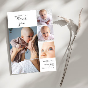 Simple Elegant 4 Photo Collage Baby Shower  Thank You Card