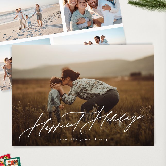 Simple Elegant 5 Photo Typography Happiest Holiday Card (Creator Uploaded)