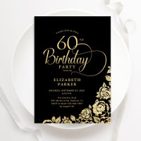 Simple Elegant 60th Birthday Black Gold Roses