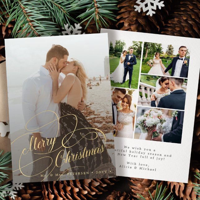 Simple elegant 6 photos newlywed Merry Christmas Holiday Card (Creator Uploaded)
