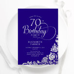 Simple Elegant 70th Birthday Purple Silver Roses Invitation<br><div class="desc">Simple elegant 70th birthday party invitation in purple and silver. Classy design featuring roses, faux silver foil and typography script font. Trendy invite card perfect for a stylish female bday celebration. Personalise with your own details. Can be customised to any age. Printed Zazzle invitations or instant download digital printable template....</div>