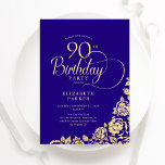 Simple Elegant 90th Birthday Purple Gold Roses Invitation<br><div class="desc">Simple elegant 90th birthday party invitation in purple and gold. Classy design featuring roses, faux gold foil and typography script font. Trendy invite card perfect for a stylish female bday celebration. Personalise with your own details. Can be customised to any age. Printed Zazzle invitations or instant download digital printable template....</div>
