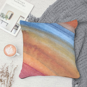 Simple Elegant Abstract Brown Blue Red Watercolor Cushion