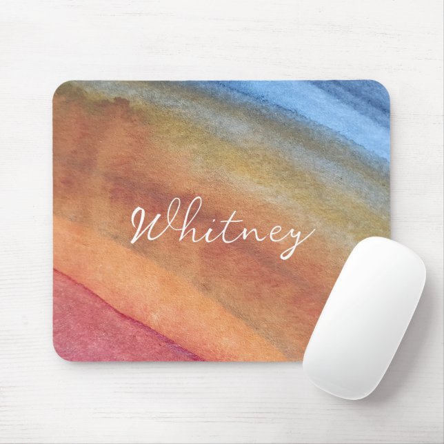 Simple Elegant Abstract Brown Blue Red Watercolor Mouse Pad (With Mouse)