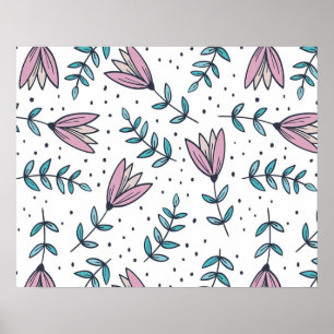 Simple Elegant Abstract Floral Leaves Pattern Poster