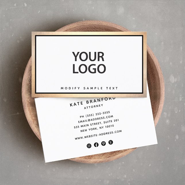 Simple Elegant Add Your Logo Gold Border Business Card (Creator Uploaded)