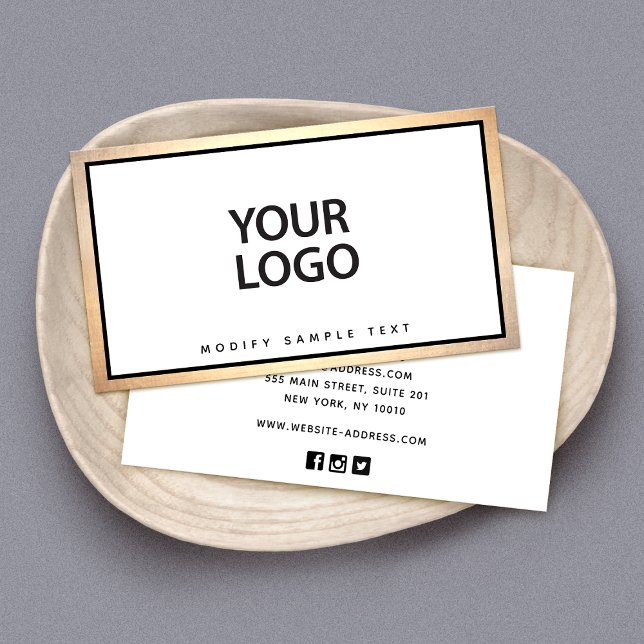 Simple Elegant Add Your Logo Gold Border Business Card (Creator Uploaded)