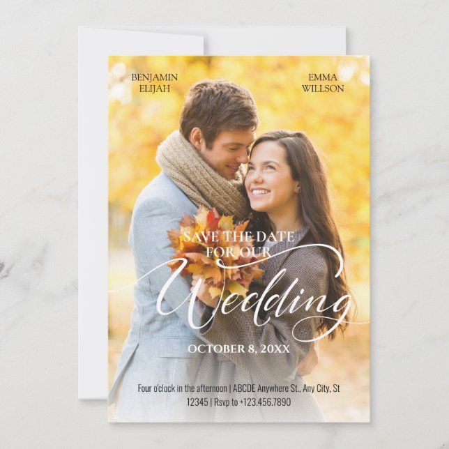 Simple elegant aesthetic modern wedding photo  invitation (Front)