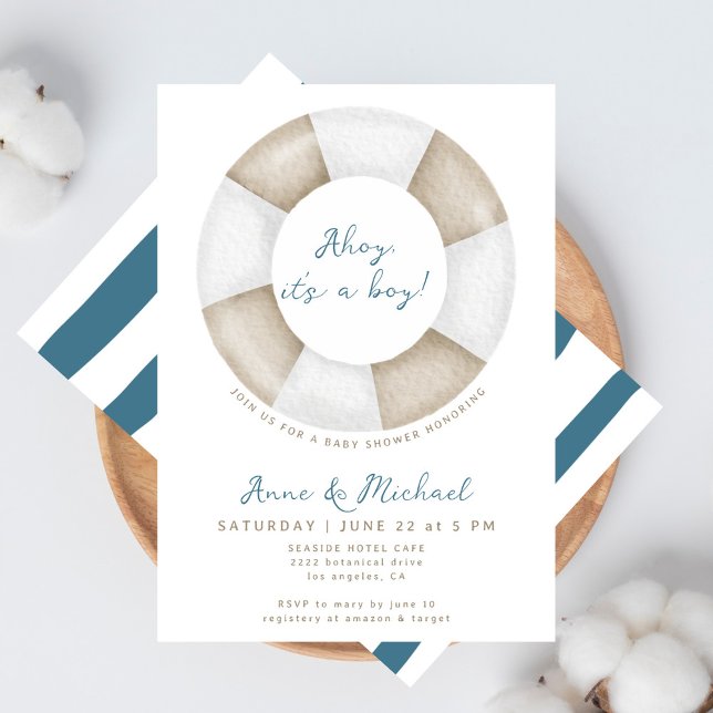 Simple Elegant Ahoy It's a Boy Cute Baby Shower Invitation (Creator Uploaded)