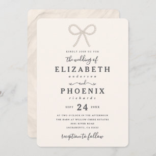 Simple Elegant Antique Pearl Pearl Bow Wedding Invitation