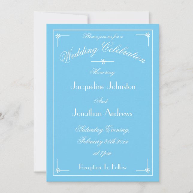 Simple Elegant Aqua Blue & White Fancy Script Invitation (Front)