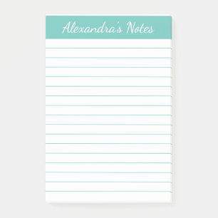 Simple Elegant Aqua Lined Personalised Post-it Notes