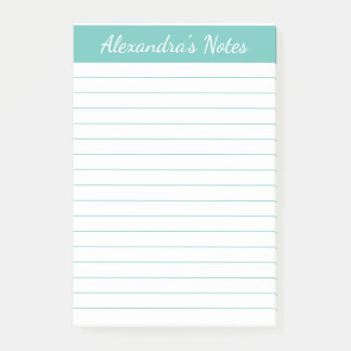 Simple Elegant Aqua Lined Personalised Post-it Notes