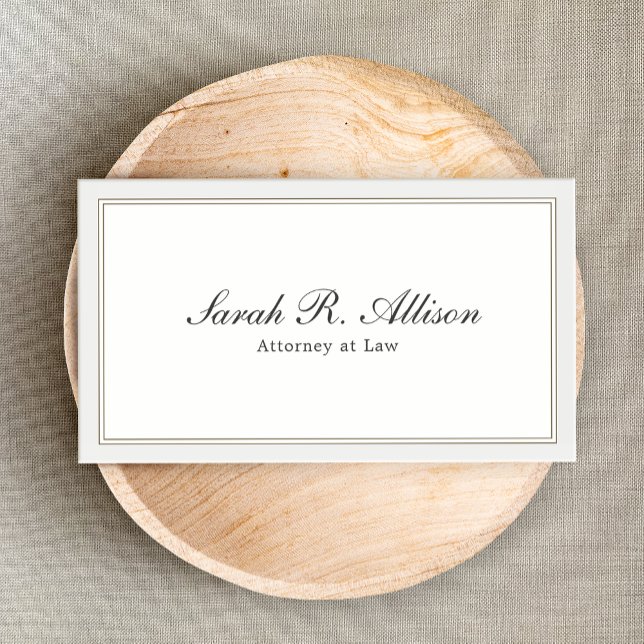 Simple Elegant Attorney White with Border Business Card (Creator Uploaded)