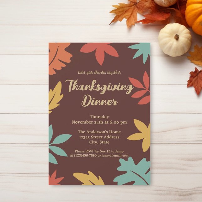 Simple Elegant Autumn Leaves Thanksgiving Dinner Invitation (Creator Uploaded)