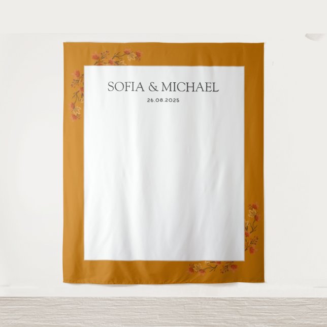 Simple Elegant Autumn Wedding Photo Booth Backdrop Tapestry (Front)