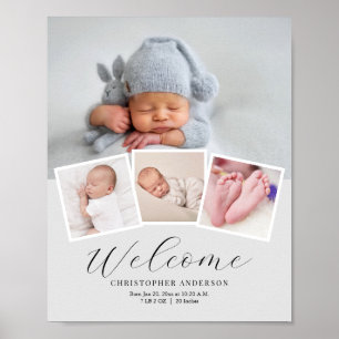 Simple Elegant Baby Boy Photo Birth Date Stats Poster