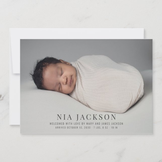 Simple Elegant Baby Photo Birth Announcement (Front)
