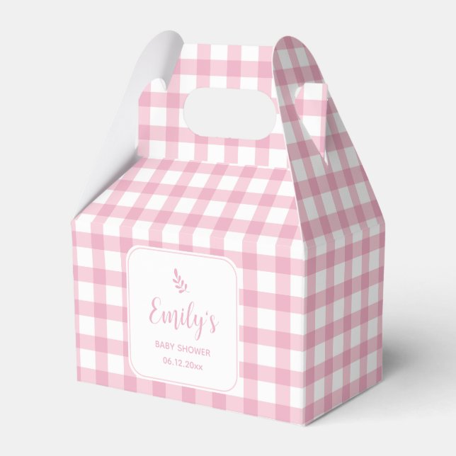Simple Elegant Baby Pink Gingham Girl Baby Shower Favour Box (Front Side)