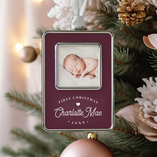 Simple Elegant Baby's First Christmas Photo Silver Plated Framed Ornament