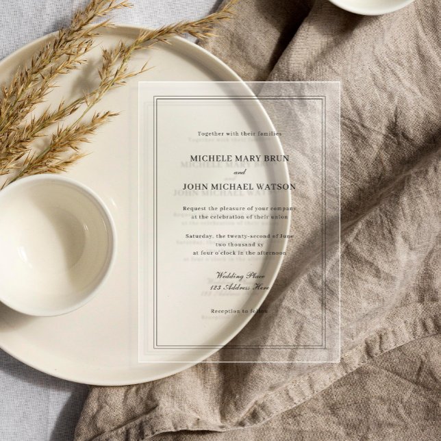 Simple Elegant Basic Minimal Neutral Frame Wedding Acrylic Invitations (Clear Acrylic)