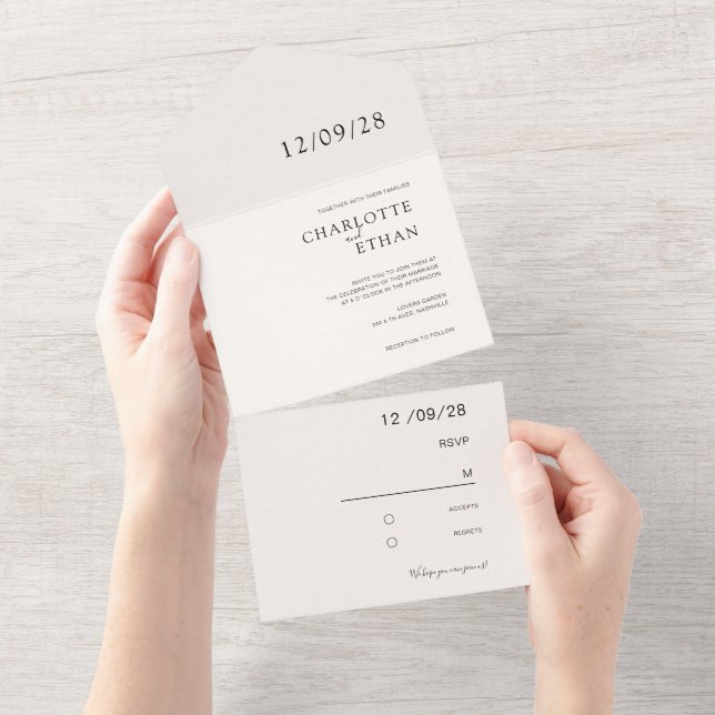 Simple, elegant beige all in one invitation (Tearaway)