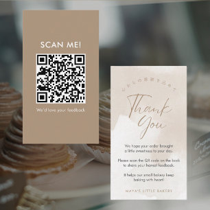 Simple Elegant Beige Leave a Review QR Code Business Card