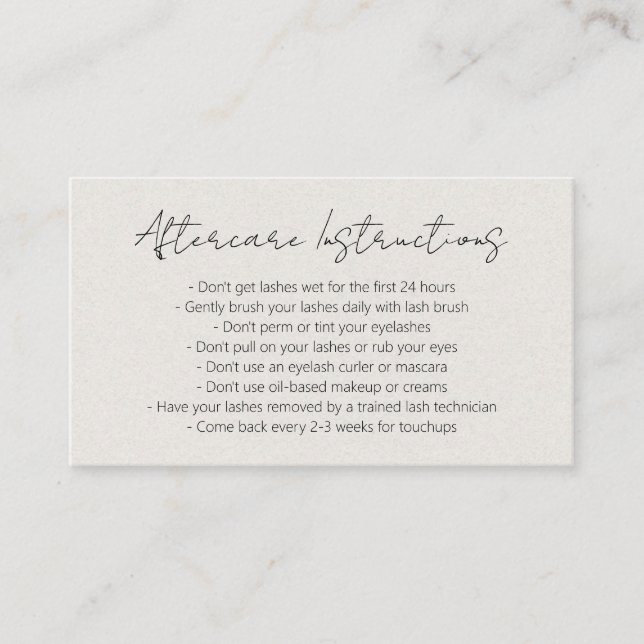 Simple Elegant Beige Modern Lashes Aftercare Business Card (Front)