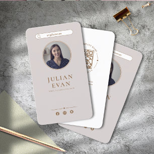 Simple Elegant Beige Photo Business Card