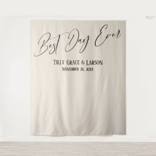 Simple Elegant Best Day Ever Cream Photo Backdrop Tapestry