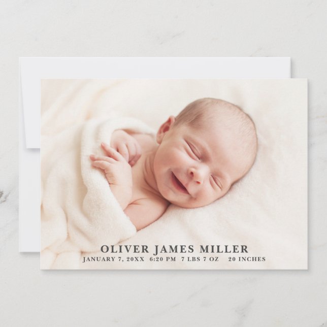 Simple Elegant Birth Announcement Photo Card (Front)