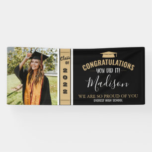 Simple Elegant Black 1 Photo Graduation Banner