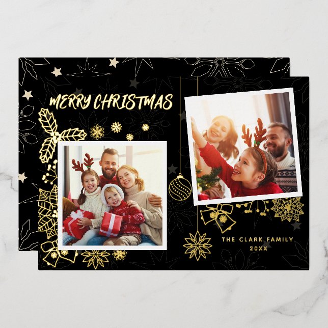 Simple Elegant Black 2 Photo Frames Family (Front/Back)
